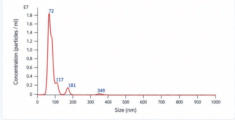 NanoSight NTA concentration and size distribution plot for the generator sample